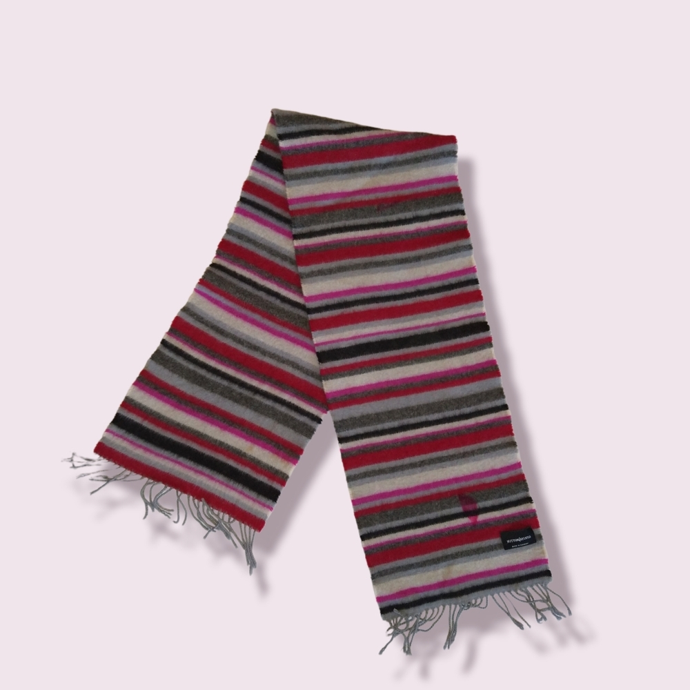 Sutton Studios Grey and Purple Striped 100 % Cashmere Scarf